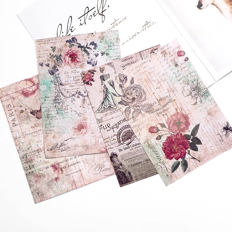 

8pcs Scrapbook Paper Pads Decoupage Vintage Sulfuric acid Rice Papers Scrapbooking DIY Junk Journal Decoration Craft Supplies