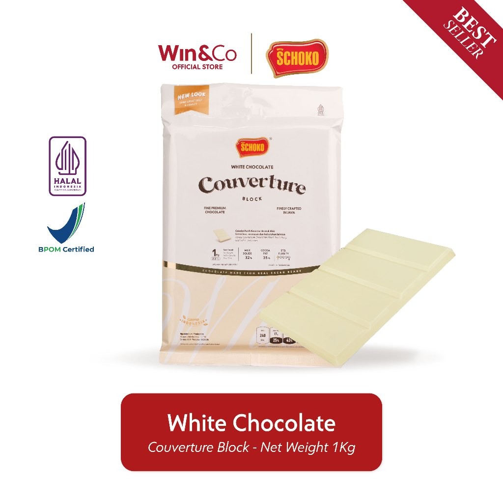 

SCHOKO White Chocolate Couverture Block - 1 Kg / Coklat Kovertur
