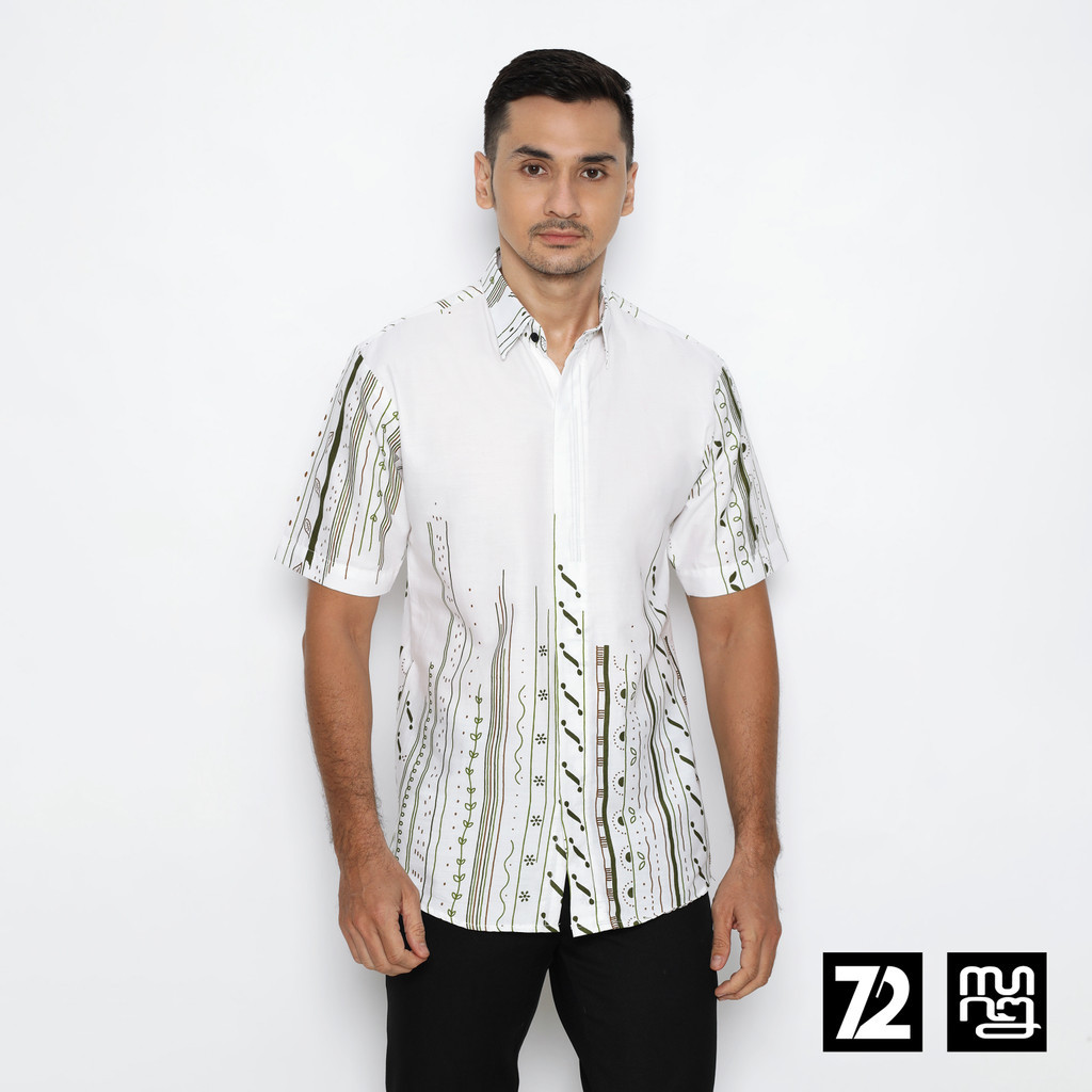 Kemeja Pria Lengan Pendek Sarung 72 Batik x Pisalin Motif Tarangga Warna Hijau 725699