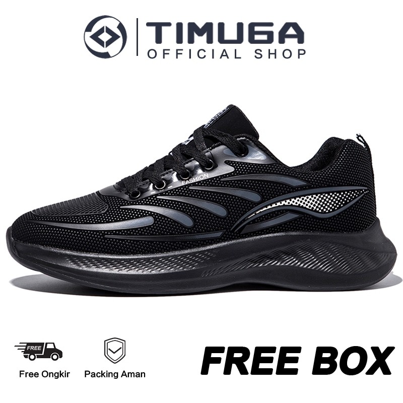 TIMUGA Sepatu Pria Hitam Casual Sneakers Sekolah Cowok Olahraga Outdoor Sport Running Shoes KSL304