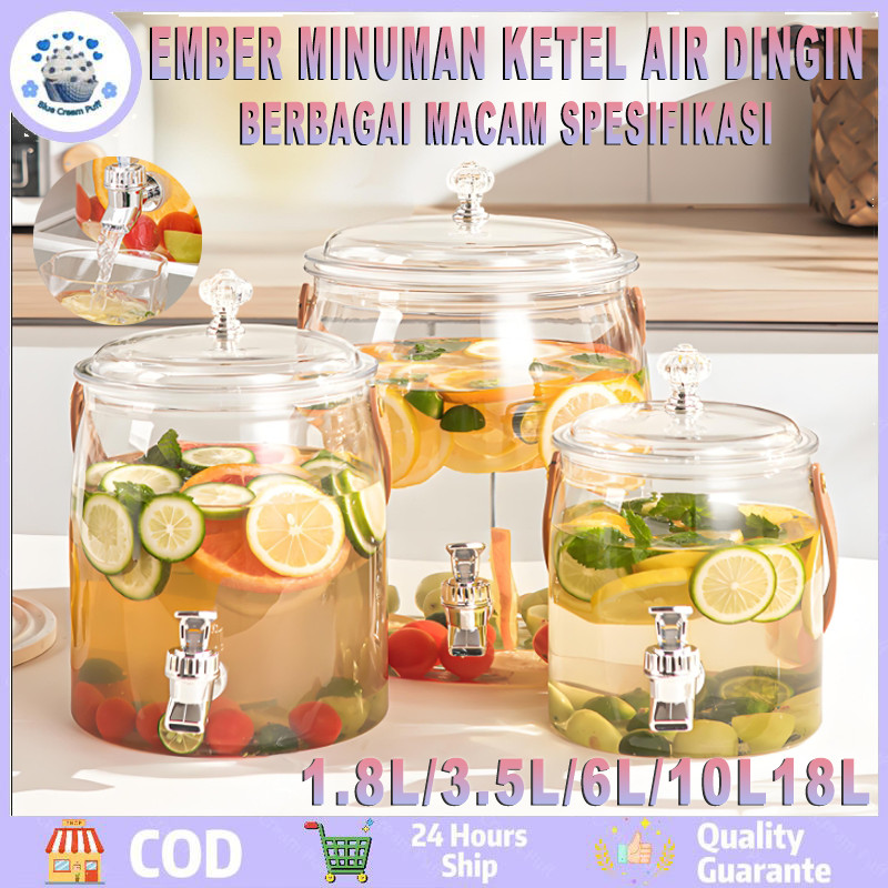 Ketel Air Dingin Gaya Jepang dengan Dispenser Air Keran, Ember Kedap Udara Transparan Rumah Tangga K