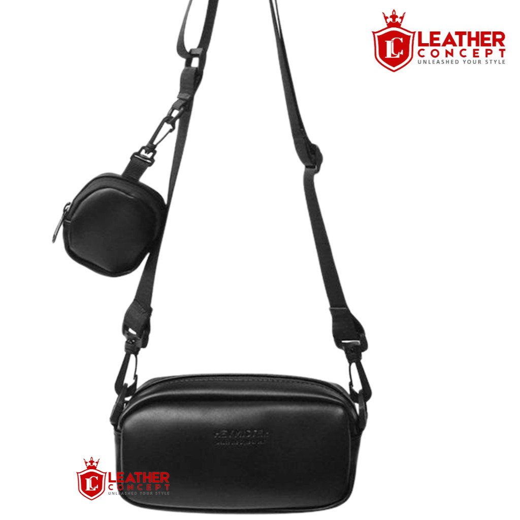 Tas Selempang Pria Kulit Tas Kulit Pria cowok BARNEY Hitam