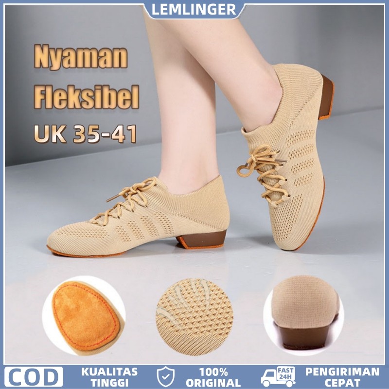 【LEMLINGER】Sepatu Dansa Bernapas Line Dance Latin Dance Low Heel Shoes
