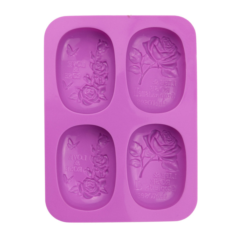 

4cavity oval rose DIY handmade Silicone soap mold plaster Mold Rectangular Reusable Grade DIY Wax Candle Making Craft Supplie