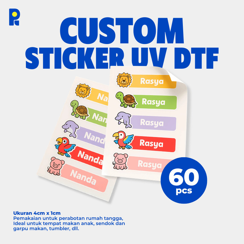 

PIKAPIK 60 pcs Stiker Nama UV DTF Custom Anti Basah Label Sticker anak Multifungsi