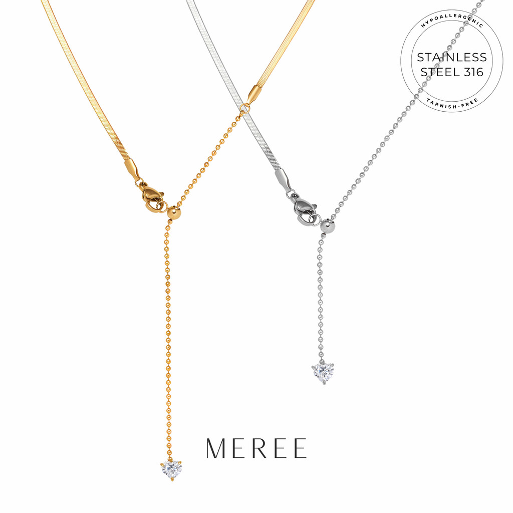 Meree - Syla Herringbone Heart Necklace Stainless Steel 18k Tahan Karat