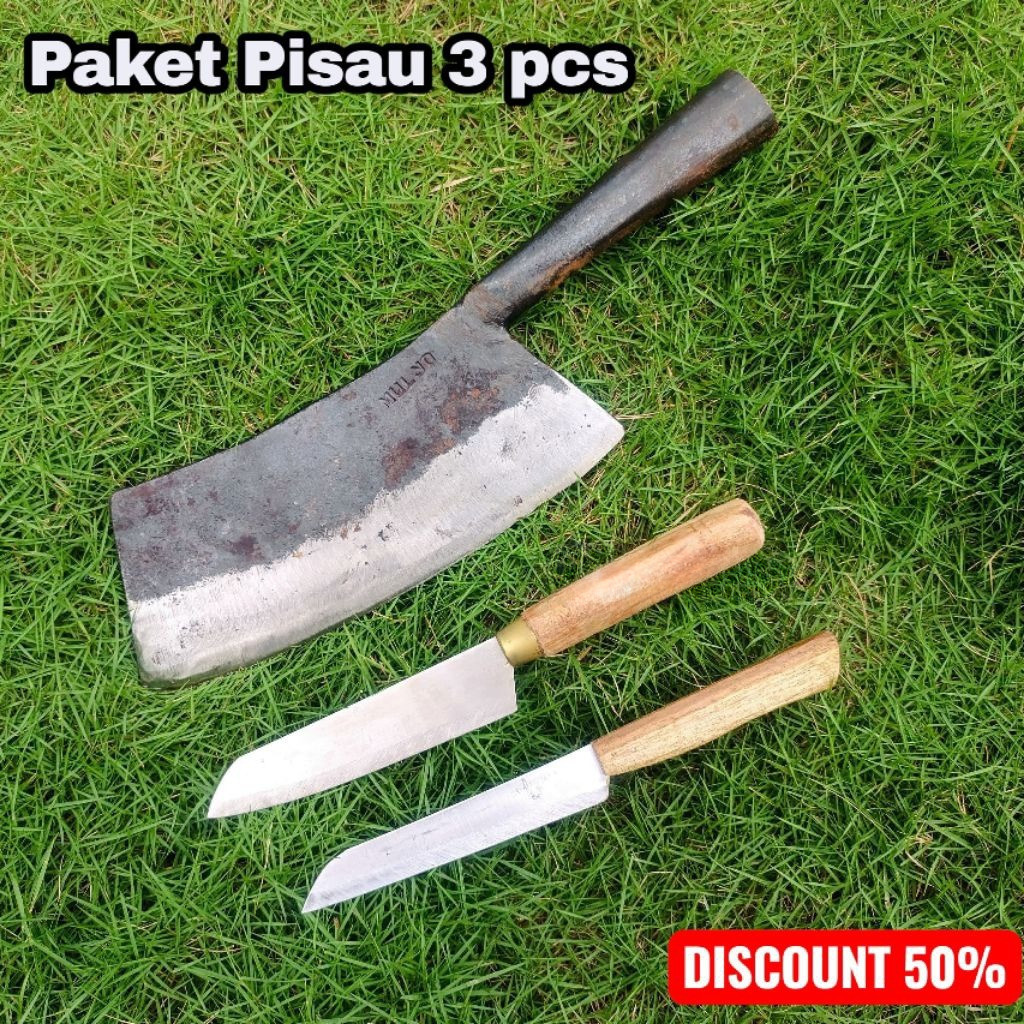 Set 3 Pisau Cacah Daging Super Tajam Anti Gompal Pisau Baja Per Tebal Tajam Kuat PROMO 3 Pcs Pisau d