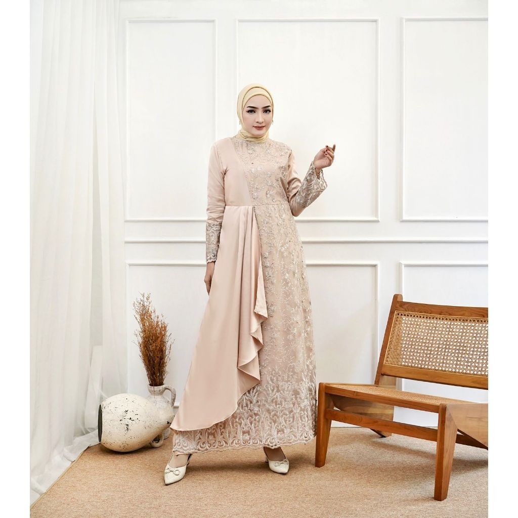Gamis Mafaza Brokat TilLe Bordir Maxi Dress Lebaran Brukat Tulle Baju Muslim / Dres Muslim Pesta Kon
