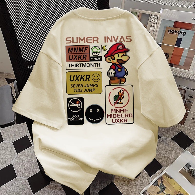 Mario Kartun pencetakan Versi Korea Santai baju atasan wanita terbaru kaos pria oversize couple t sh