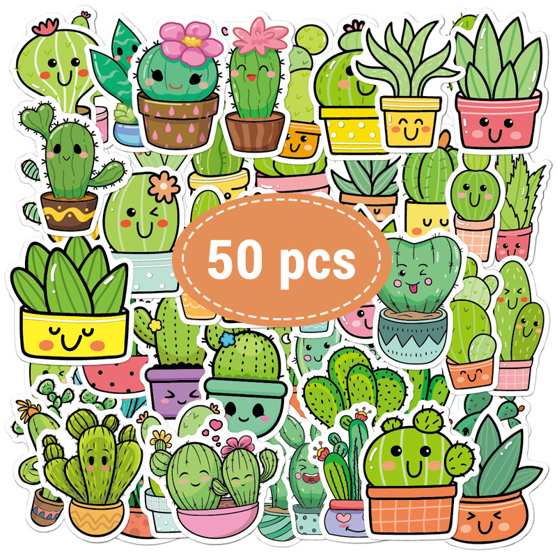 

50PCS Green Plant Stickers Cute Plant Flowerpot Waterproof Graffiti Sticker Decorative Laptop Phone Scrapbook Kids Stickers