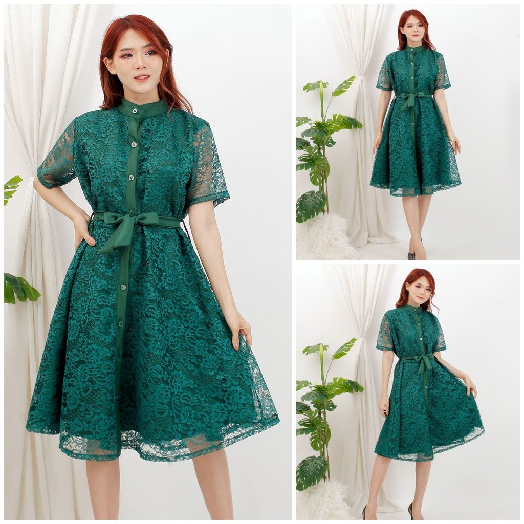 Dress Clara Brukat Midi / Dres Pesta Brokat / Dress Gereja Natal / Dress Brukat Corneli Premium / Dr