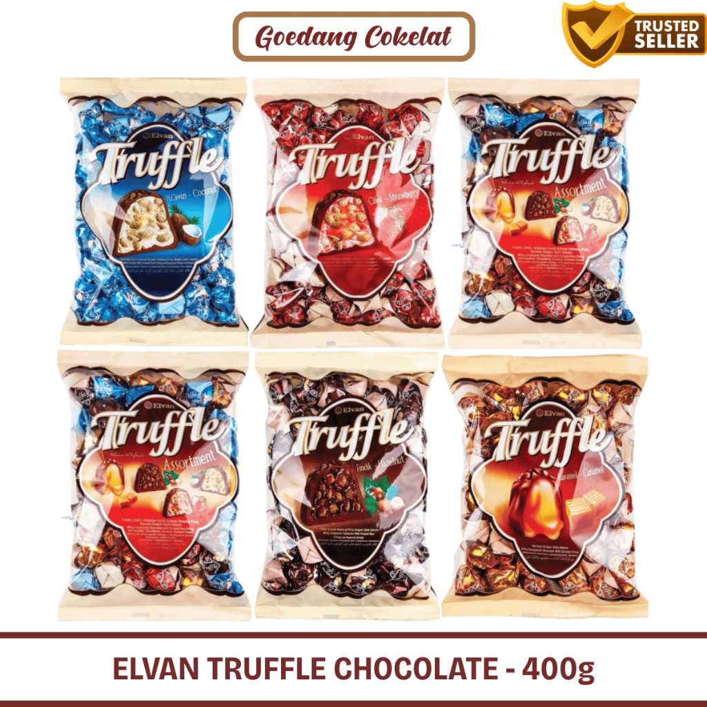 

Elvan Truffle Chocolate Coklat Arab Turki Assortment Caramel Hazelnut Coconut Strawberry 400gr
