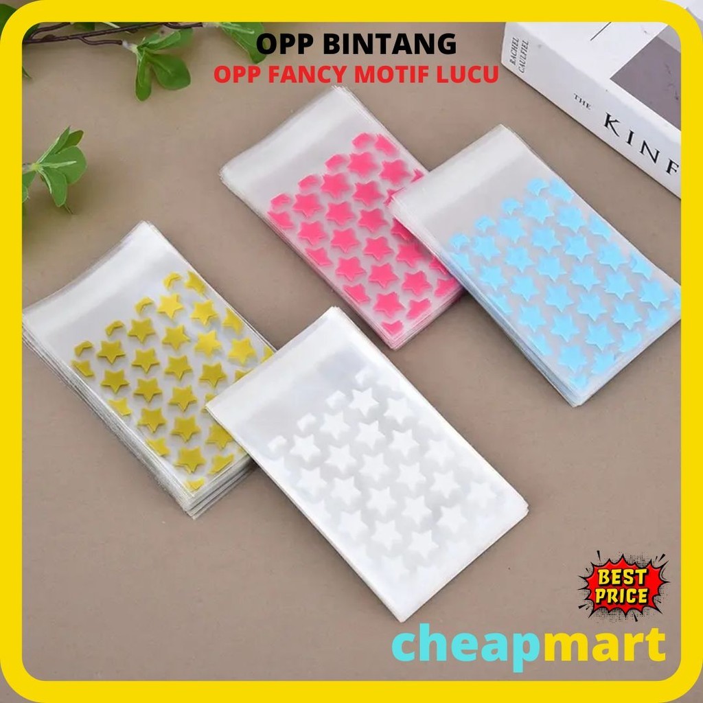 [Min-3] [Isi 50Lbr] 8 x 10 + 3cm SEAL PLASTIK OPP MOTIF BINTANG - roti donat makanan + lem bakery se