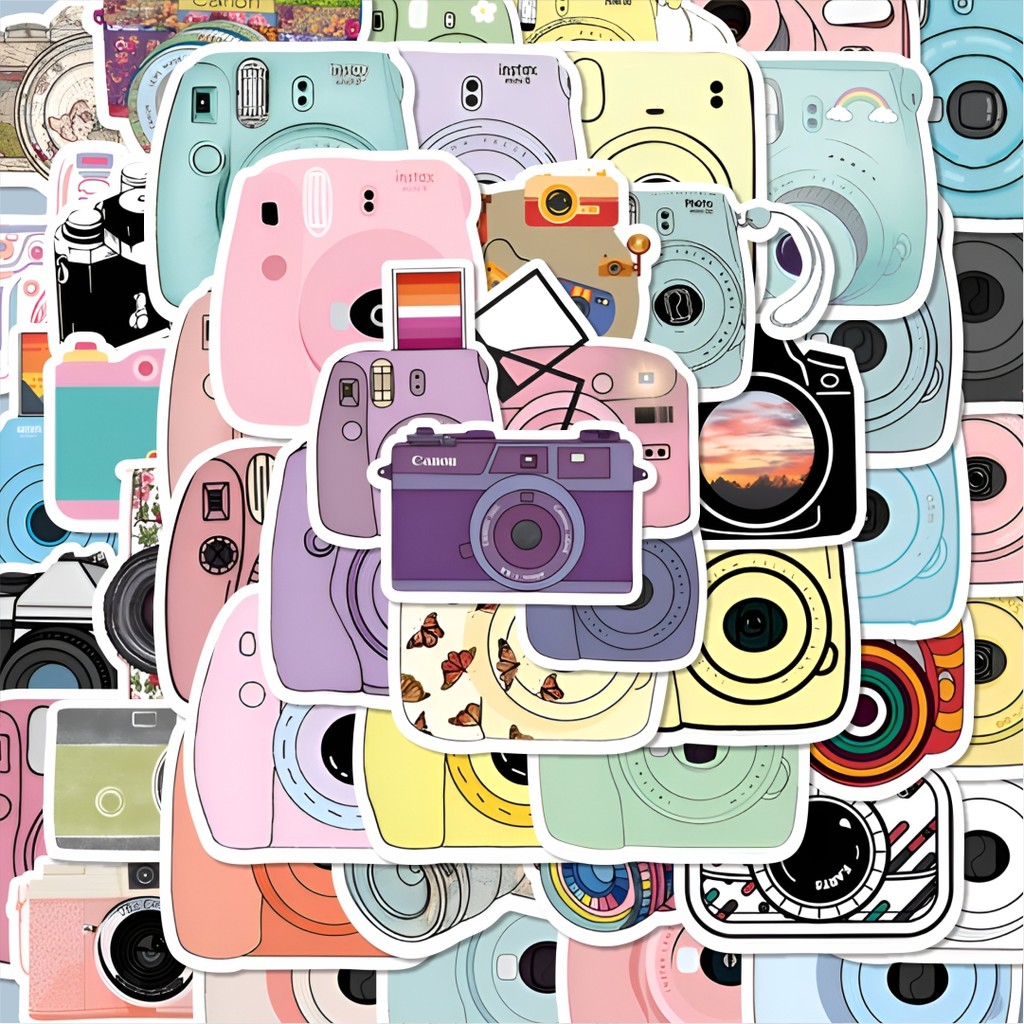 

100PCS Lucu Stiker Cute Camera Vector [Kamera Polaroid] Stiker Aesthetic Stiker Anti Air Stikers Berperekat Waterproof sticker decal buat Motor Helm Buku Journal Koper Casing HP Laptop Botol Minum Hadiah anak