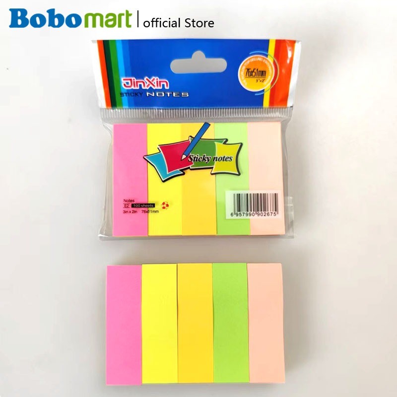 

BOBOMART Sticky Notes 5 Warna Neon 100 Lembar – Memo Note Kertas Tempel 76x51mm Jinxin