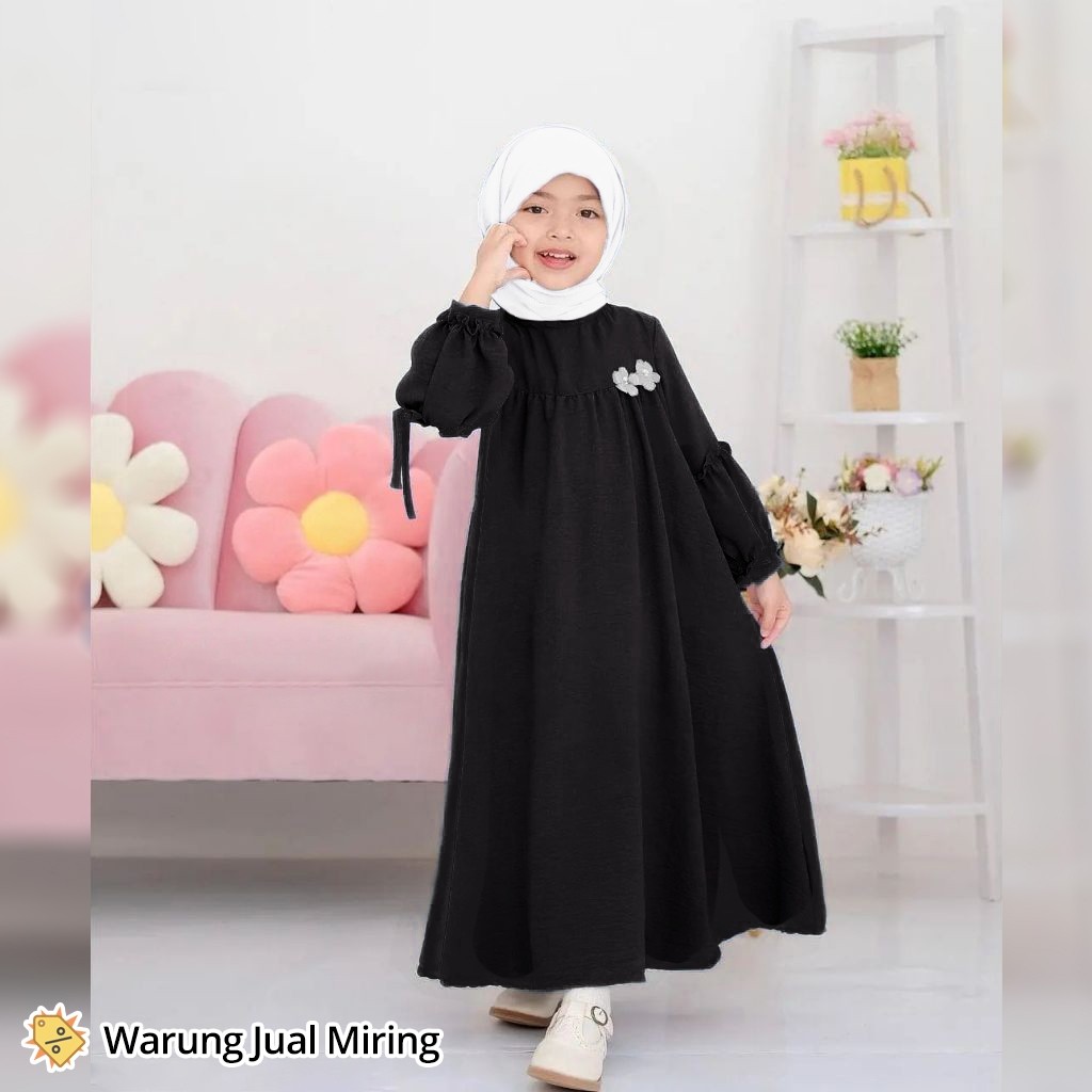 Setelan Gamis & Hijab Anak Sakura 2-12 Tahun Crinkle Airflow Set Jilbab Kerudung Baju Muslim Perempu
