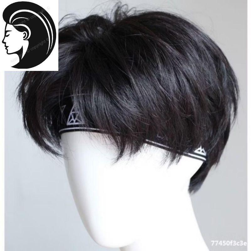 【Rambut nyata.】 WIG PRIA PENDEK BELAH TENGAH WIG KOREA MODERN BELAH TENGAH WIG RAMBUT PALSU MODEL KO