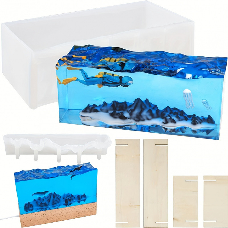 

1Set of Ocean Wave Resin Molds Epoxy Resin Water Ripple Rectangular Silicone Molds Resin Casting Molds Art Swing Table Home Deco