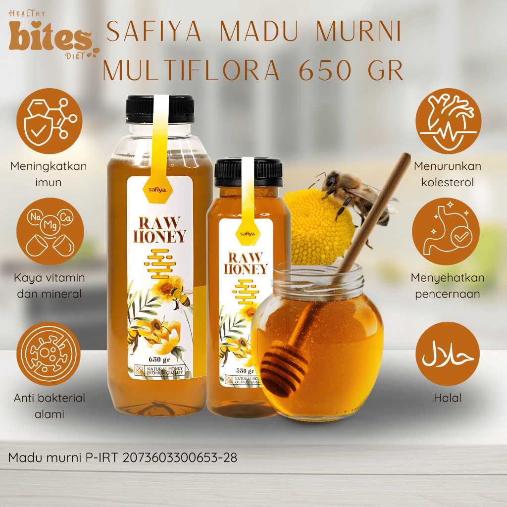 

Madu Murni 650 Gr Safiya | Madu Multiflora Raw Honey Asli 100% Original Premium | Healthy Bites Diet