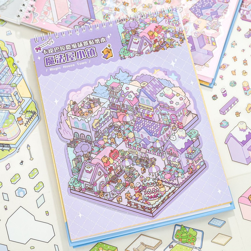 

6 In 1 Capybara Zoo Simulated Scene Sticker Book Cartoon Die Film Retro Stickers DIY Computer Bottle Goo Card Decorative Esthetic Scrapbooking Handbook Kid Gift