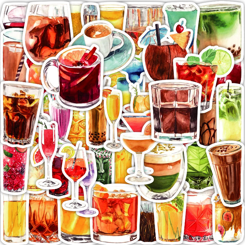 

10/25/50pcs Cocktail Drink Graffiti Stickers Wine for DIY Travel Luggage Water Bottle Phone Laptop Guitar Scrapbook Car Decal