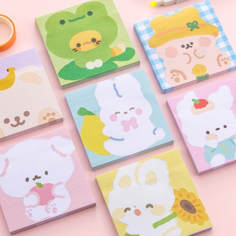 

80 Sheets Kids Cartoon Posted It Paper Memo Sticky Oil Painting INS Cute Animals Notes Stickers Notebook Planner Message Sticker