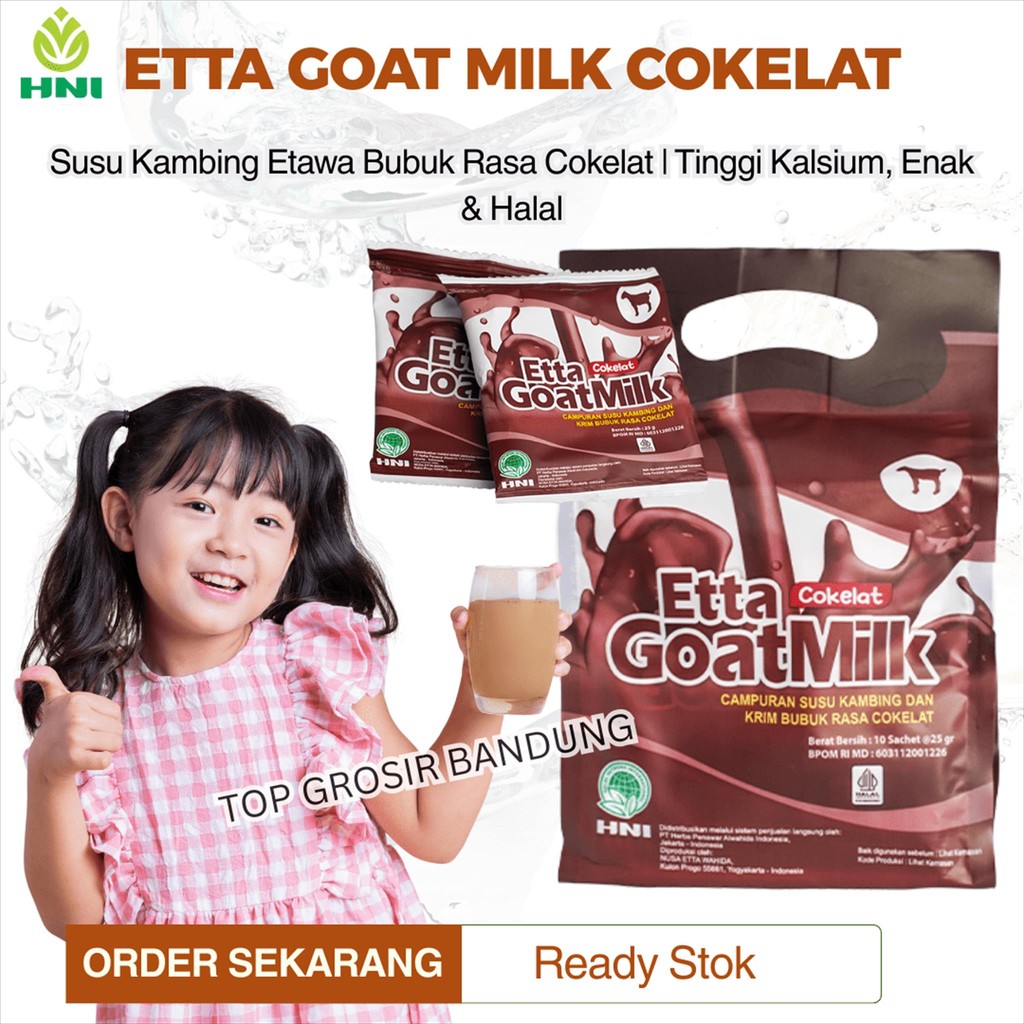 

HNI Etta Goat Milk Cokelat – Susu Kambing Etawa Rasa Coklat | Tinggi Kalsium & Nutrisi Anak Dewasa