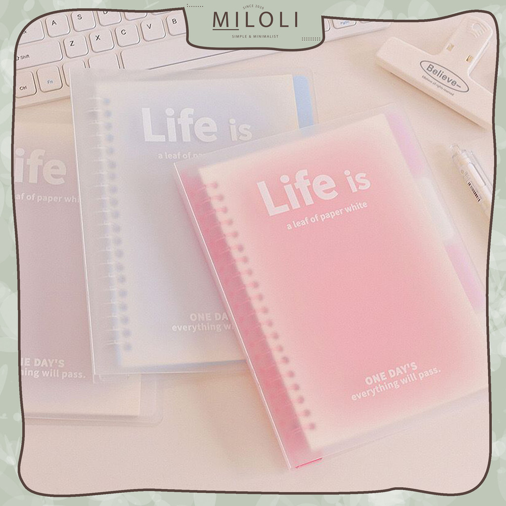 

[MILOLI] Binder B5/ A5 LIFE IS Loose-Leaf Gradient Notebook Refillable Line Transparan Color - E0067