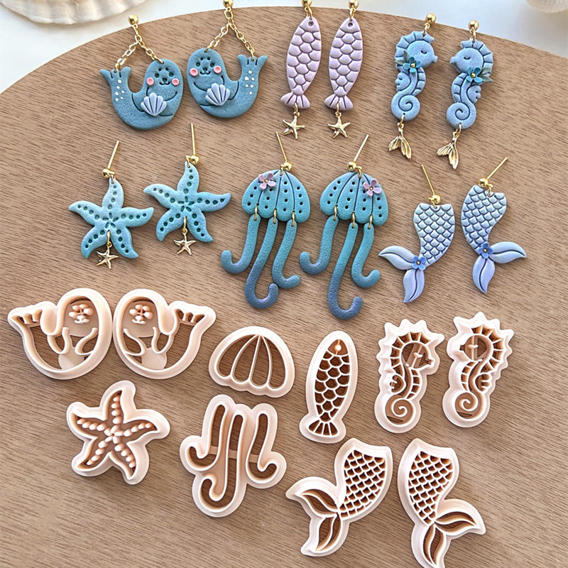 

Ocean Animal Series Polymer Clay Cutters Summer Jellyfish Starfish Seal Seahorse Pottery Clay Earrings Jewelry Making Molds Tool