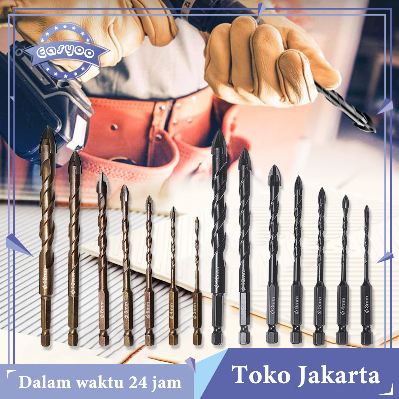 Isi 7 Mata Bor Cross Hex  Mata Bor Granit Mata Bor Baja Tungsten Superkeras Kaca Marmer Beton Ubin