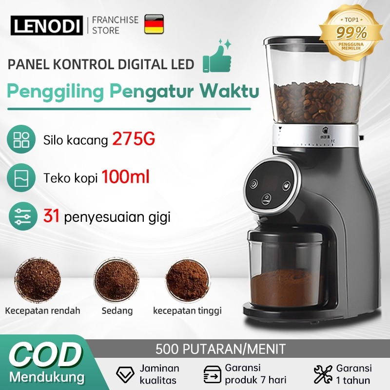 saleLENODI Penggiling Kopi Pengatur Waktu Listrik Layar Digital Penggiling Kerucut Kapasitas Besar 3