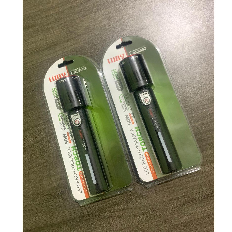 LUBY L-AL8001 30W/L-AL8002 50W/L-AL8003 35W Senter LED Rechargeable Torch Cahaya Putih Senter Tangan