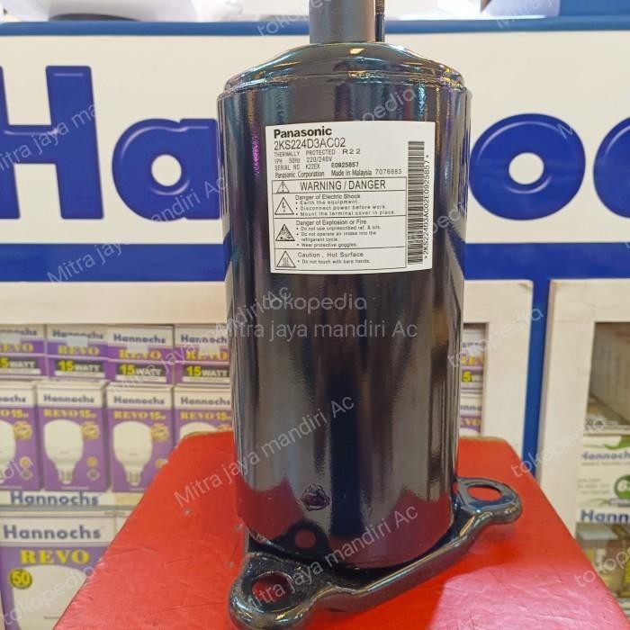 KOMPRESOR AC PANASONIC 1 1/2 PK TYPE 2KS224 D3AC02 FREON R22