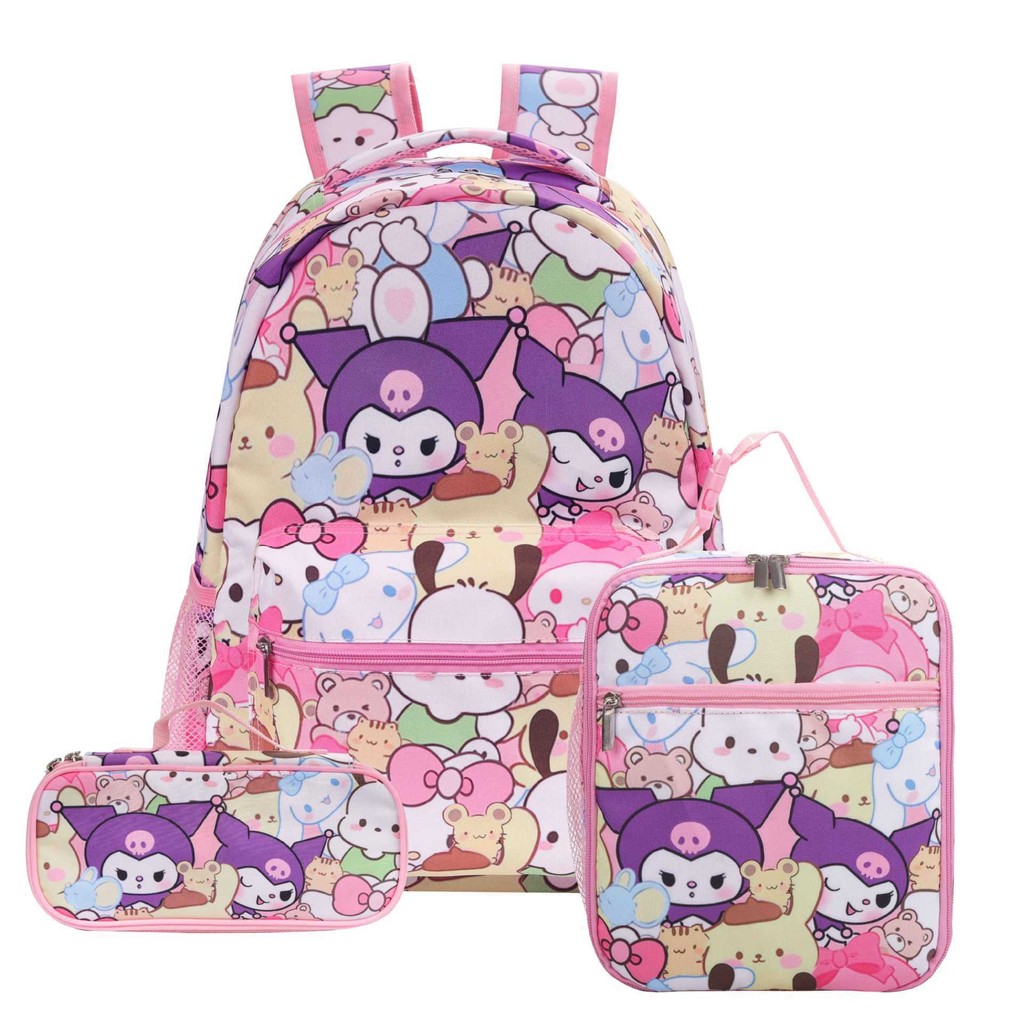 

Hello Kitty Cute Backpack Sanrio Kuromi Cinnamoroll School Bag Set for Girls with Crossbody Bag Pencil Case Laptop Women