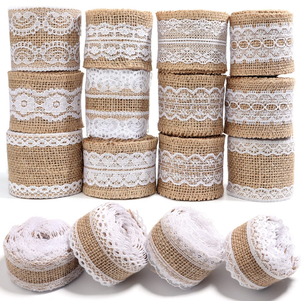 

2yards/roll Natural ﻿Lace Linen Jute Ribbons Wedding Decor DIY Handcraft Gift Rutual Flower Bouquet Pack Party Decor