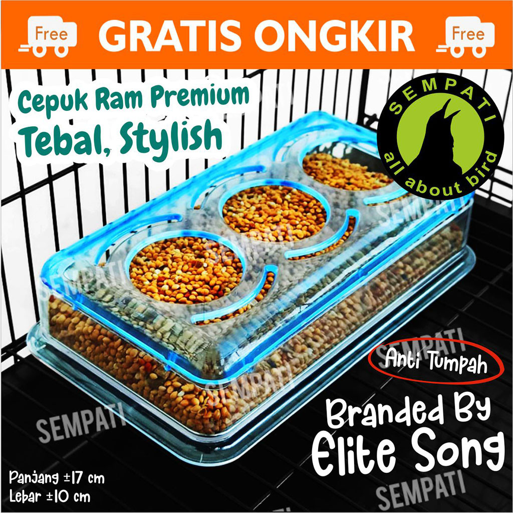 SEMPATI Cepuk Ram Wadah Pakan Burung Anti Tumpah Cepuk Ram Plus Tutup 3 Lubang Tempat Voer Pur Milet