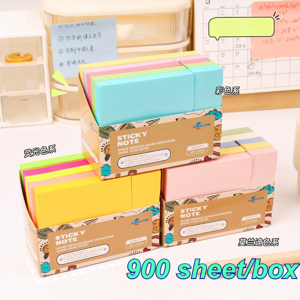 

900 Sheets/box Fluorescent Color Sticky Notes Pad Self-Adhesive Memo Message Reminder Reading Tags Home Office School Supplies