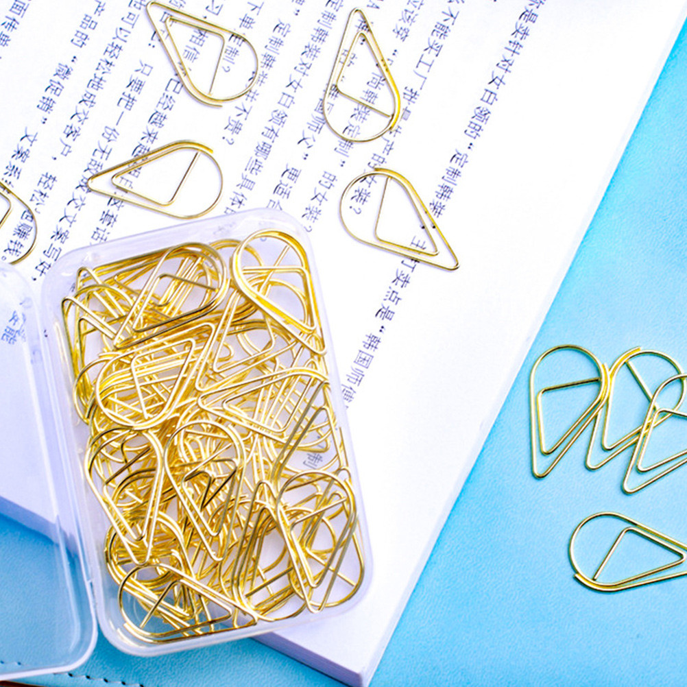 

100pcs Metal Drop Shaped Paper Clip Golden Paper Clips Creative Cute Bookmark Clip Document Paper Clips Office School Stationery