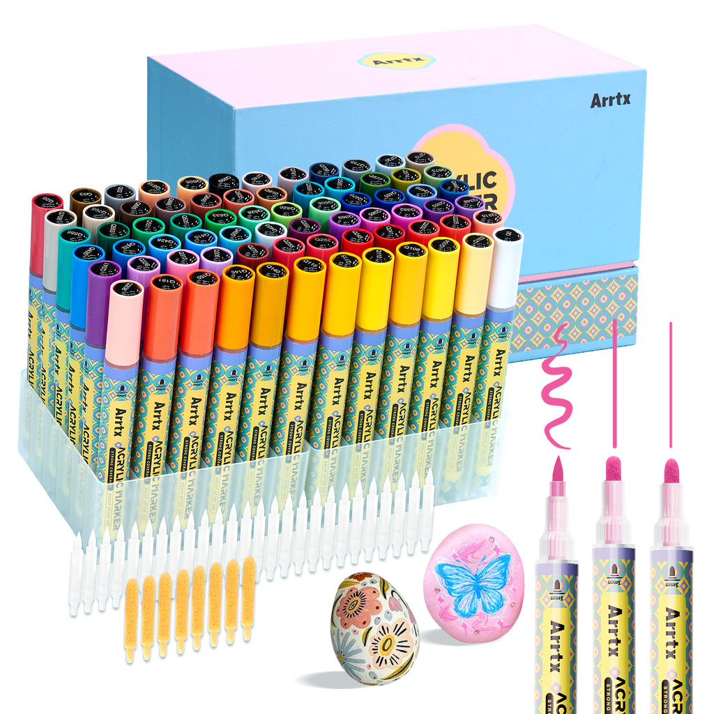 

Arrtx 72 Colors Acrylic Paint Pens, 3mm Tip Paint Markers Paint Pens with Spare Nibs, Quick-drying Acrylic Marker for Drawing