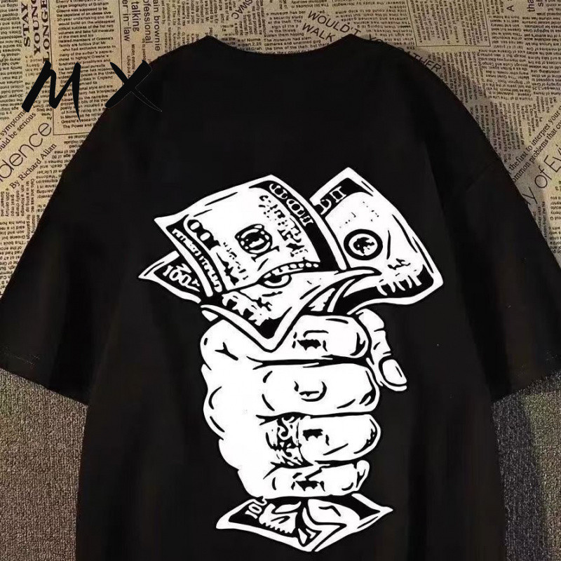 【MX KAOS】Kaos Lengan Pendek Cetak Uang Dolar Retro Amerika untuk Pria dan Wanita Musim Panas Ins Hip