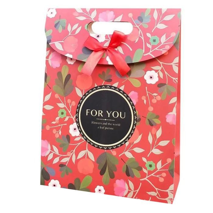 

TERBARU!! 37x28x15 Premium Goodie Bag Hampers / Paper Bag Motif / Tas Kado Gift - Red Flower