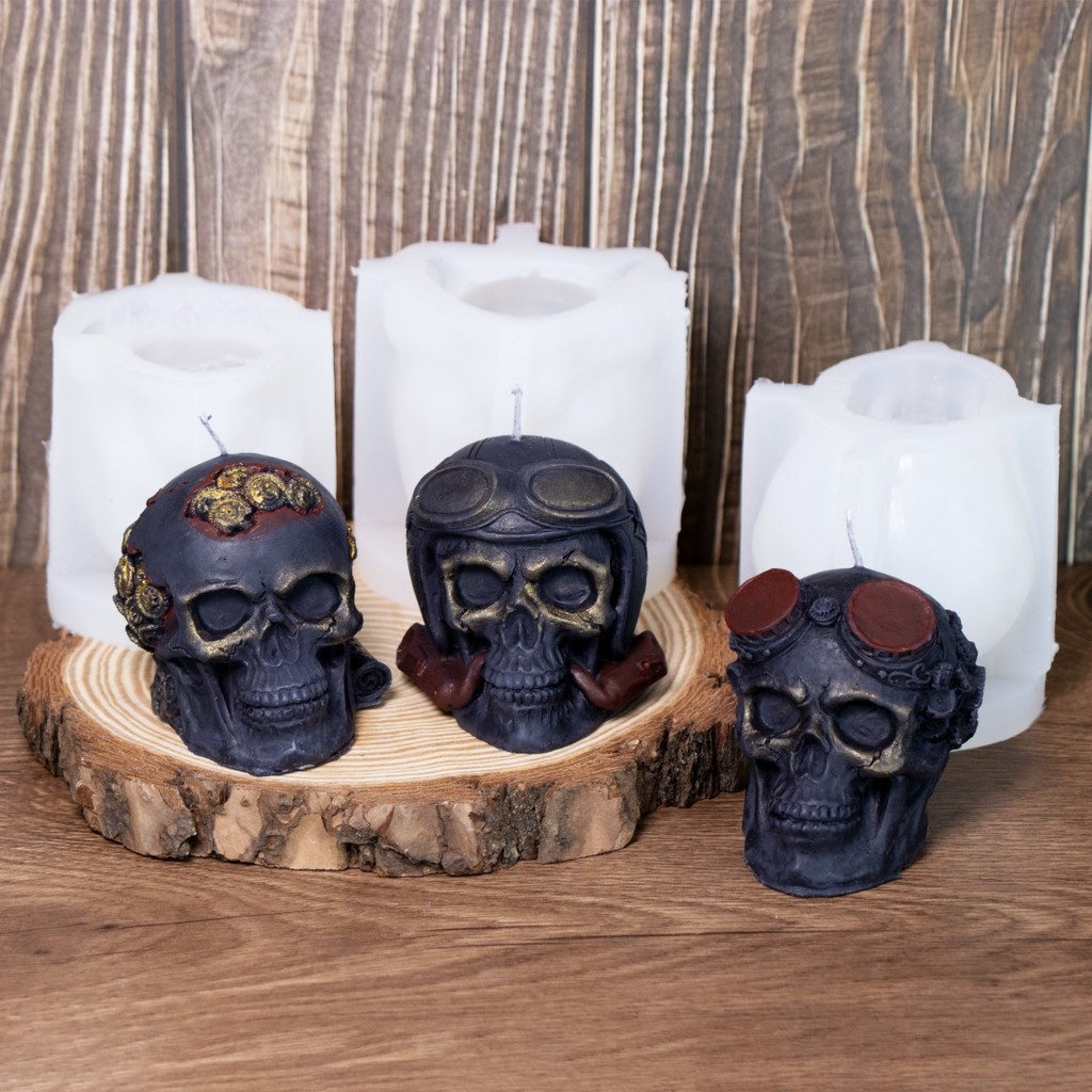 

Skull Series Silicone Candle Molds Skull Pilot Gypsum Resin Epoxy Silicone Molds Halloween Plaster Beeswax Mould Festival Decor