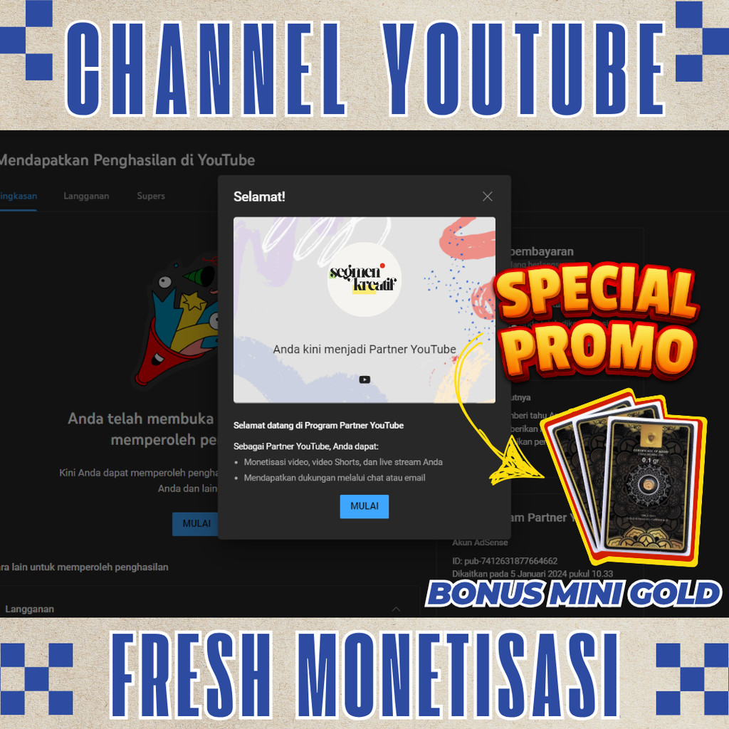 CHANNEL YOUTUBE SUDAH MONETISASI (FRESH) TINGGAL PAKAI AKUN YOUTUBE KELUAR IKLAN SUDAH MONETISASI