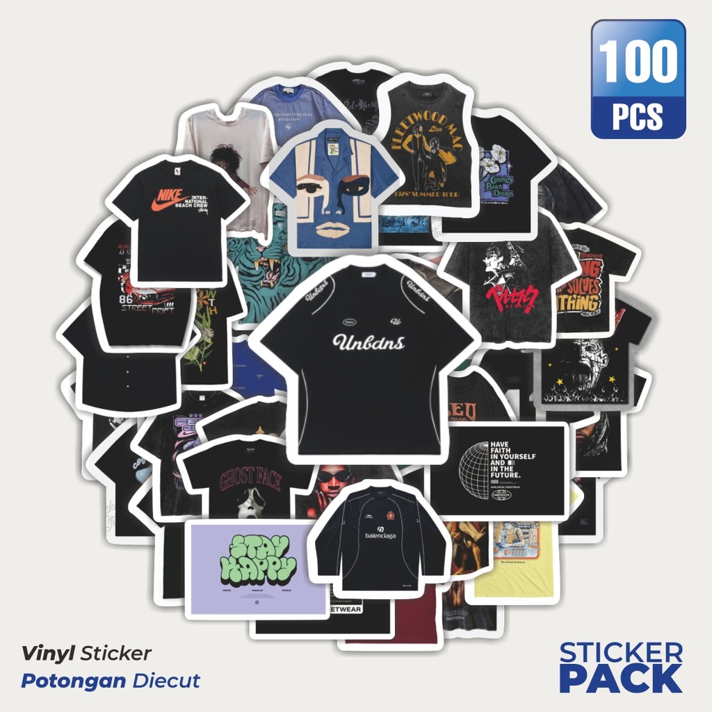 

Super Hemat! 100 PCS Stiker T-Shirt V14 Waterproof Aesthetic- Untuk Laptop, Motor, dan Helm - Paper Stationery Pack