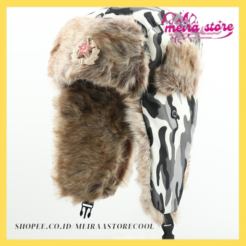 Soviet Army Bomber Hats Winter Trooper Trapper Hat Ushanka Russian Hat with Faux Fur Outdoor Sports 