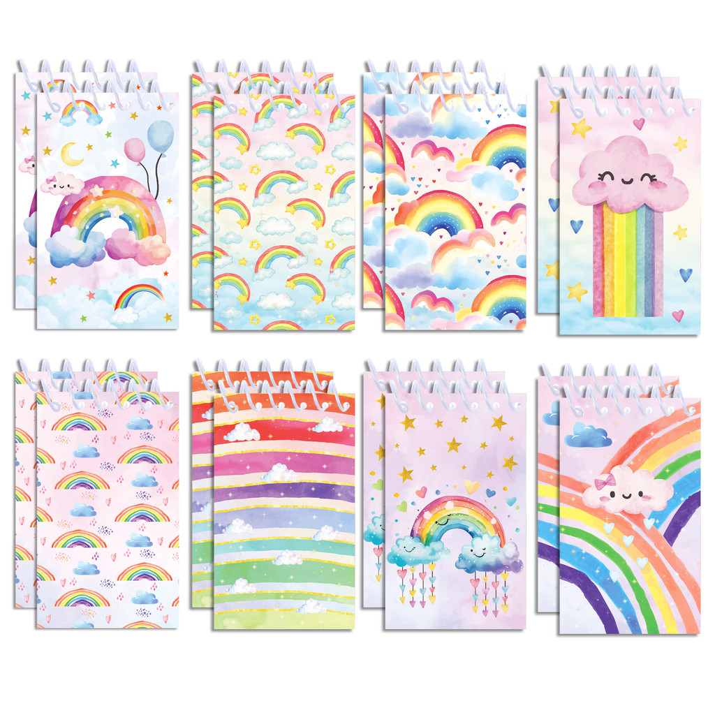 

8pcs Rainbow Themed Mini Spiral Pocket Notebooks Memo Pad Coil Booklet Notepads For Kids Gifts Office Stationery School Diaries