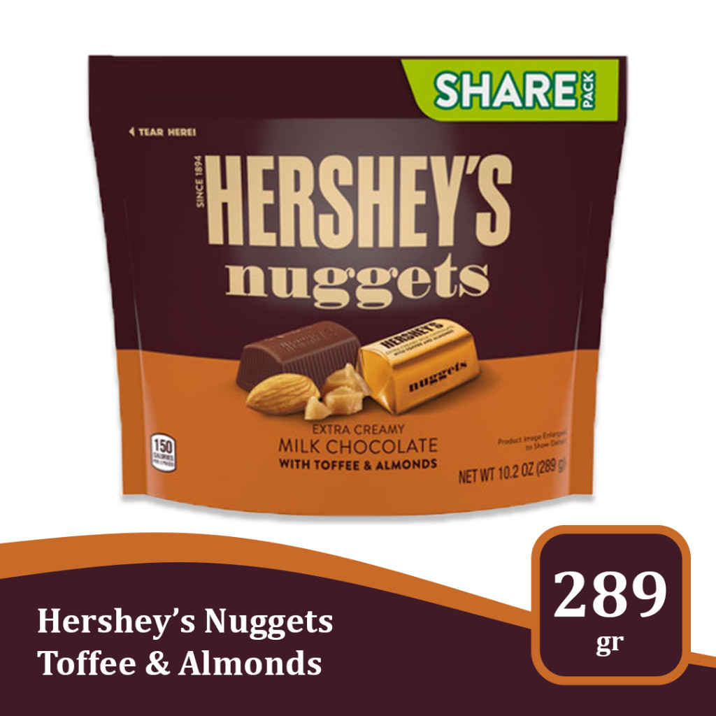 

Hershey’s Nuggets Toffee & Almonds 289gr – Cokelat Susu Extra Creamy dengan Kacang Almond dan Toffee Import USA