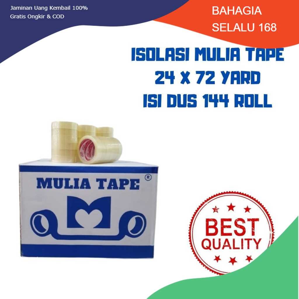 

Isolasi mulia tape ukuran 24mm x 72 yard kemasan 1 Dus