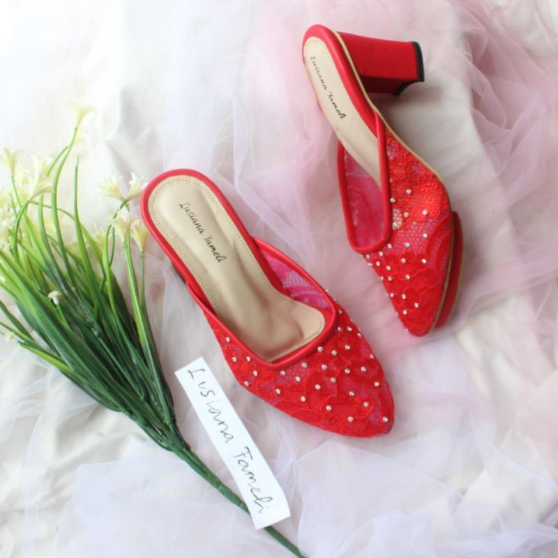 CERIN I Sepatu sandal pesta heels pengantin warna  merah cabe hak  7 cm  platfoam bebas request warn