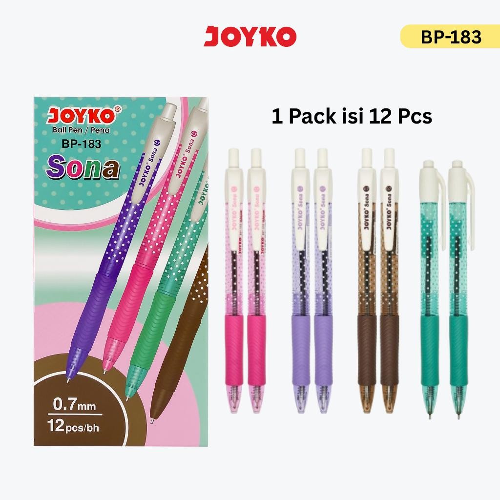 

JOYKO Ball Pen Pulpen 1 Pack BP-183 Sona 0.7mm Isi 12 Pcs
